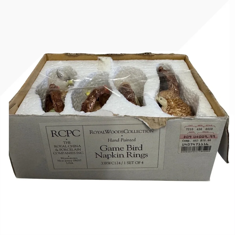 RCPC Royal Woods Collection Game Bird Napkin Rings Set of 4 Hand Painted